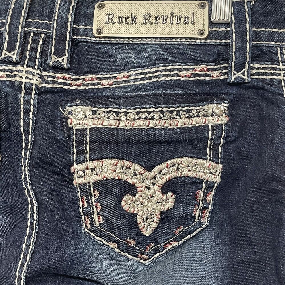 Rock Revival Jeans Women's Urban Red Mid Rise Bootcut Stretch Denim Blue Size 28
